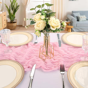 CKIKU soft pink fabric drape enhances table styling without overpowering the setting.