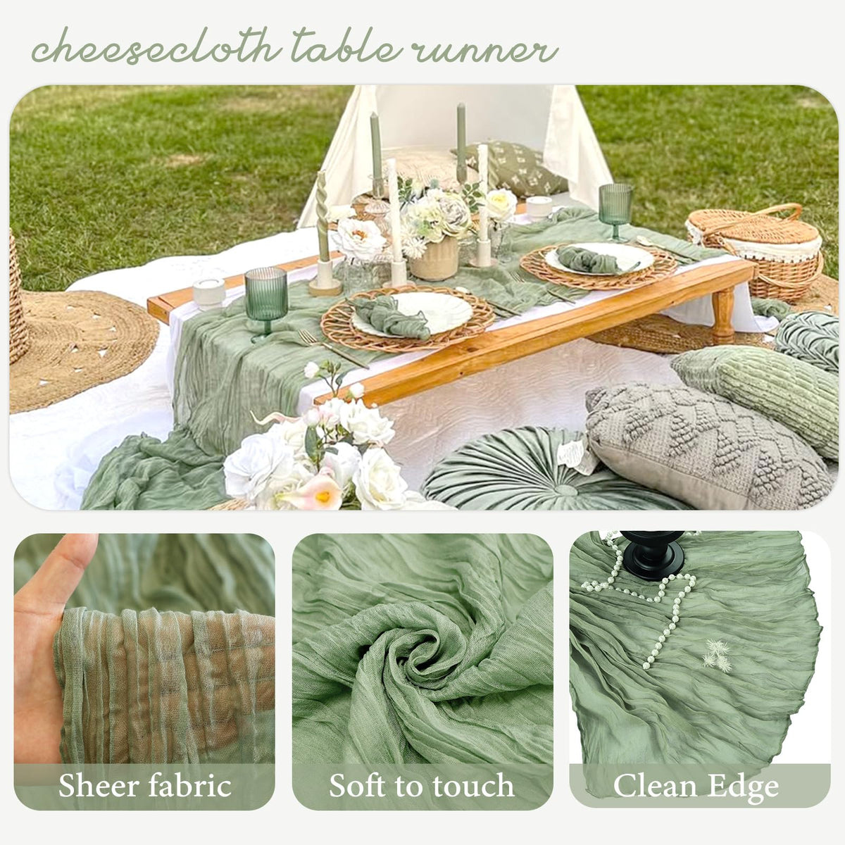 CKIKU wedding arch decor with cheesecloth table runner for romantic ambiance