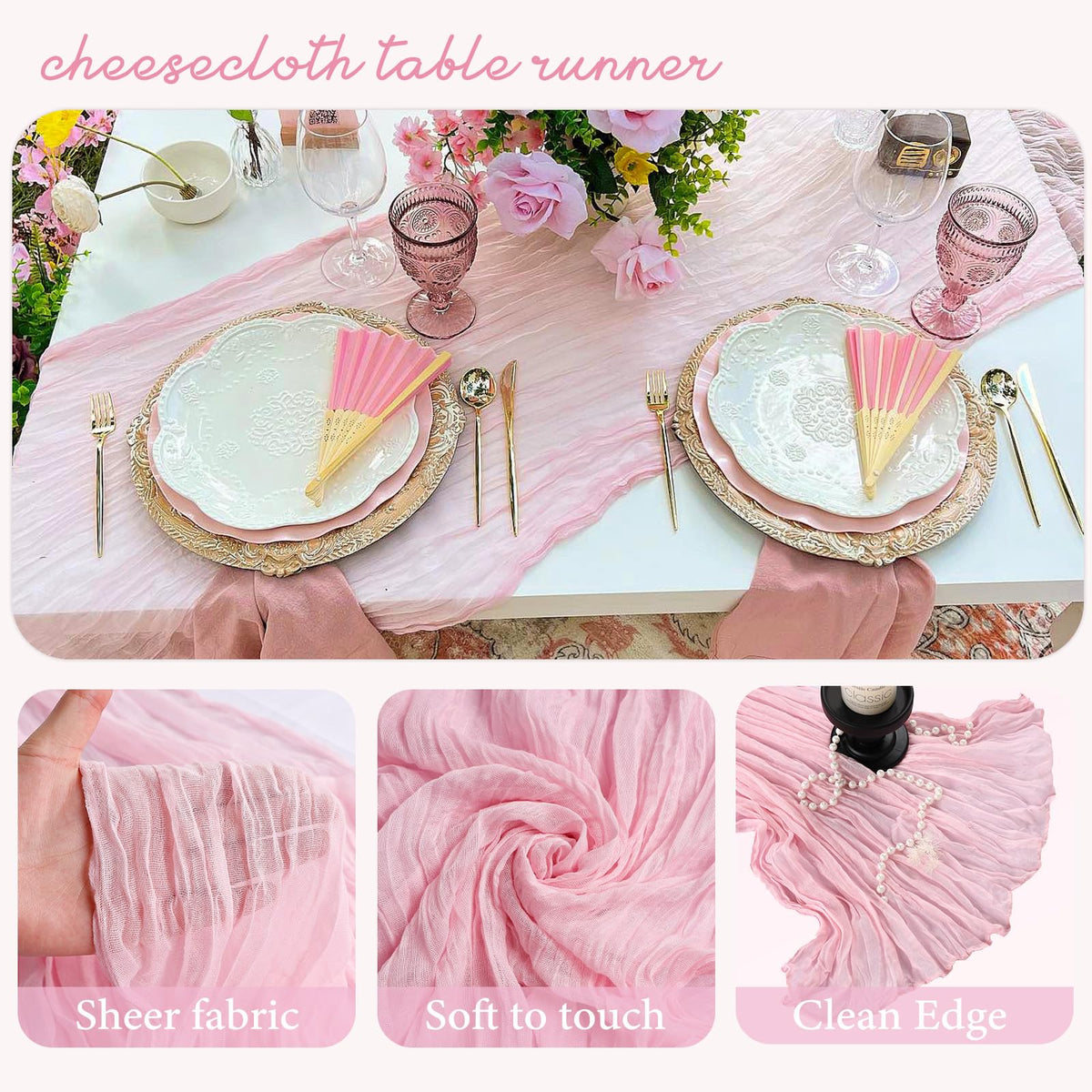 CKIKU wedding decor with pink table runner creating a romantic ambiance