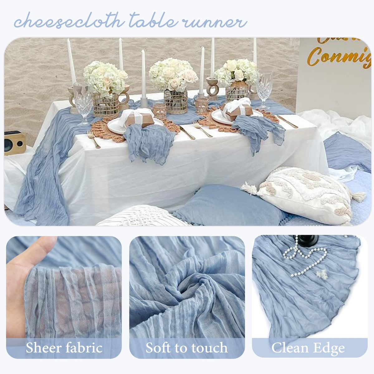 CKIKU wedding reception dusty blue runners elevate tablescapes and photos