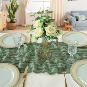 CKIKU wedding table decor with sage green runner