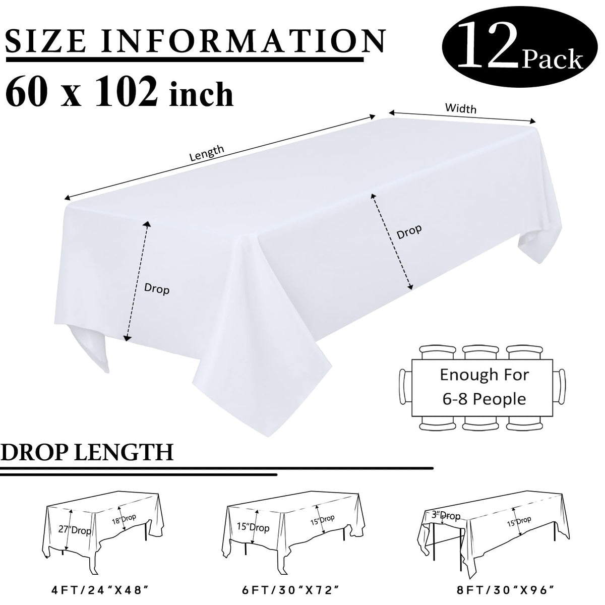CKIKU white rectangle tablecloth seamless edge for elegant dining