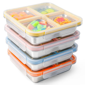 clamder four-pack stainless steel snack containers with lids for organized meals on the go