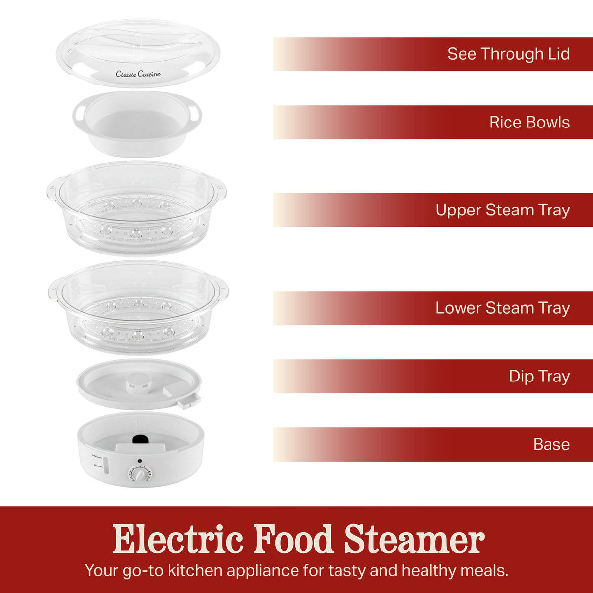 Classic Cuisine 6.3 quart steamer and rice cooker ready for family meals.