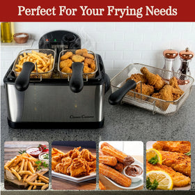 Classic Cuisine fryer shows red power and green temperature indicators.