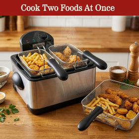 Classic Cuisine deep fryer with a second small basket for simultaneous cooking.