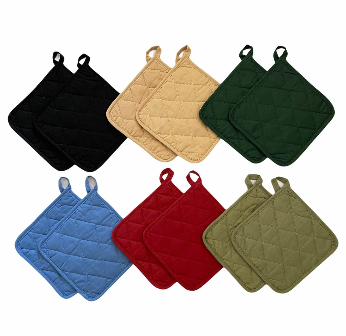 Classic Home 12-pack square potholders in vibrant colors for safe handling of hot pots