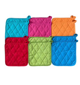 Classic Home 12-pack potholders in multicolor with hanging loops for easy handling.
