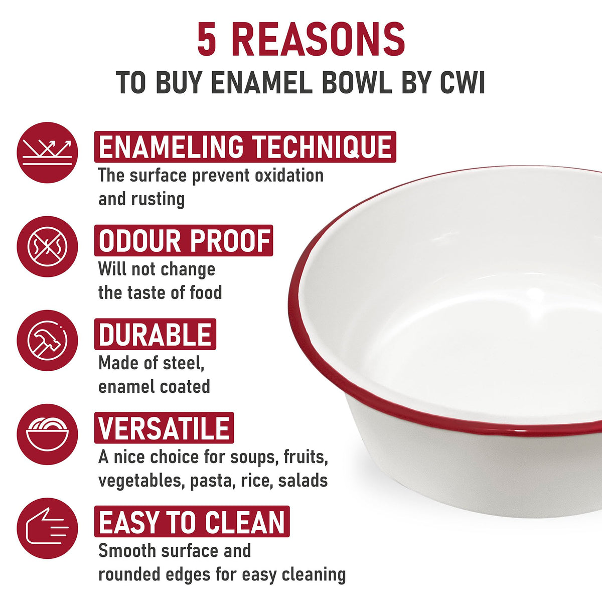 Clavoris CWI 5-quart enamel bowl ready for dough mixing and prep