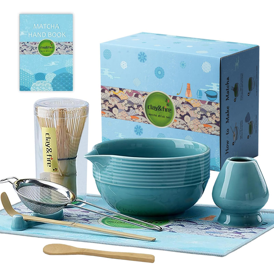 Clay&Fire matcha bowl chawan blue glaze for smooth whisking and elegant tea rituals.