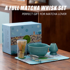 Clay&Fire matcha set box in blue design, ideal for gifting.