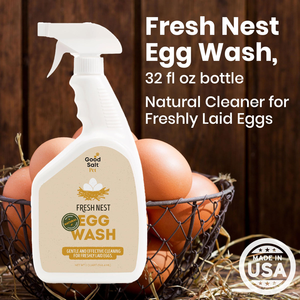 Spray applied to eggs to remove dirt with a natural, chemical-free solution