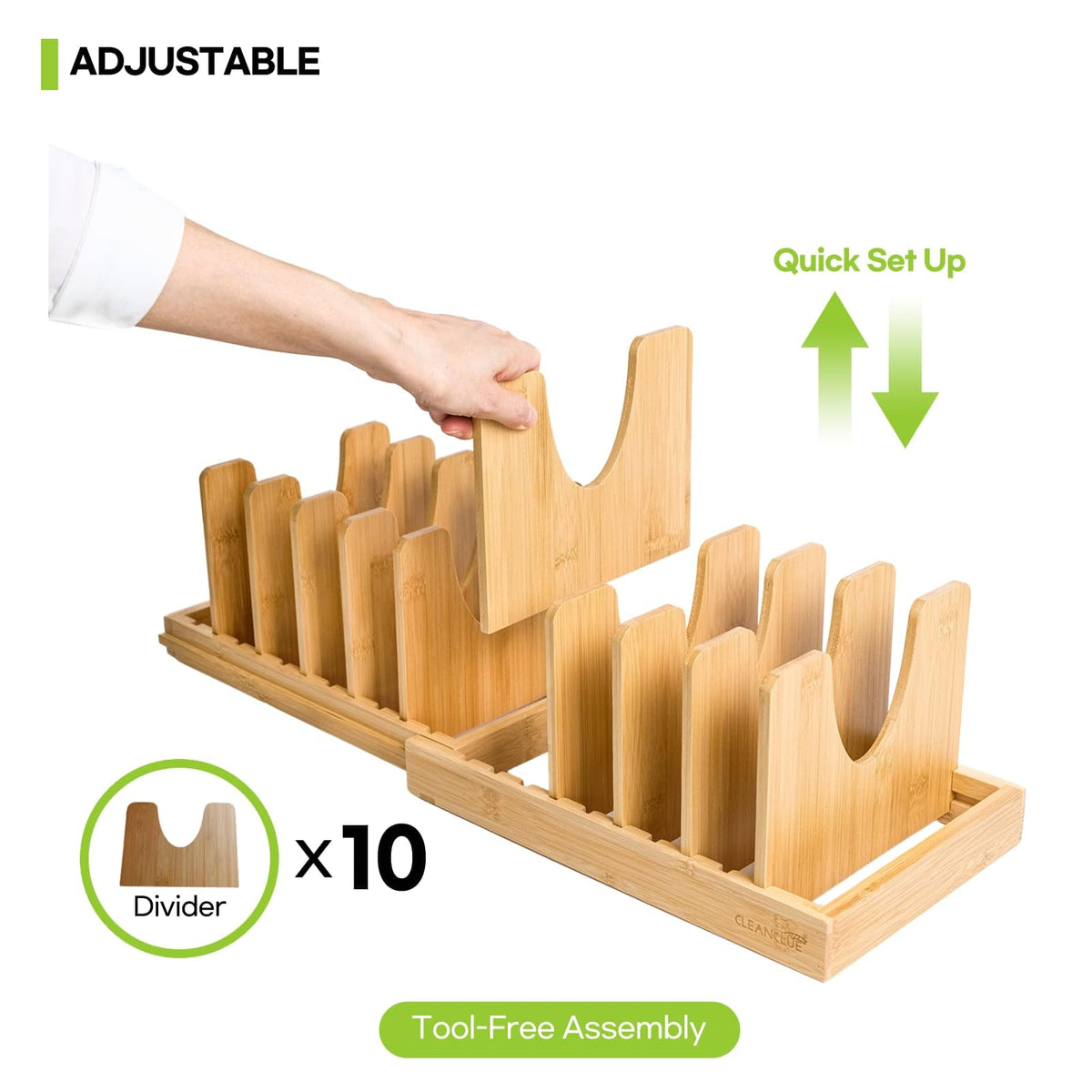CleanClue pot lids holder with deep dividers for easy knobbed lid access