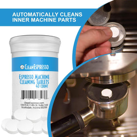 CleanEspresso Breville cleaning tablets 2g close-up highlighting dense formula for residue removal.