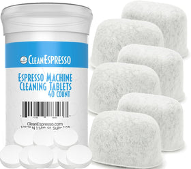 CleanEspresso bottle of Breville cleaning tablets for deeper interior cleaning.
