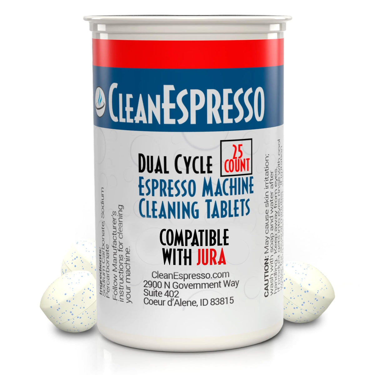 CleanEspresso pack of 25 tablets for Jura machines, convenient cleaning solution.