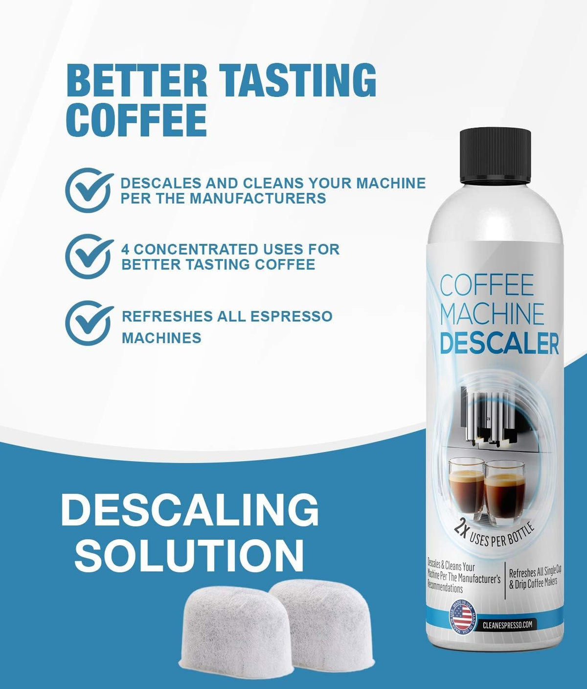 Two-use descaler from CleanEspresso removing mineral buildup