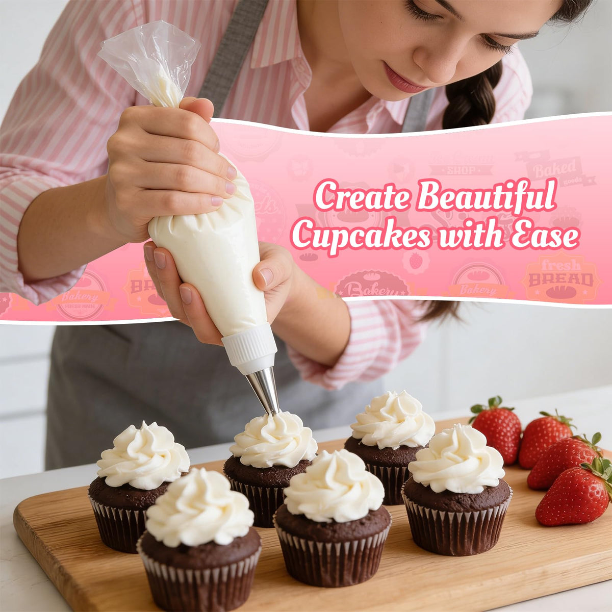 CLEANGOR 7-piece stainless steel piping tips for diverse designs and precise edges.