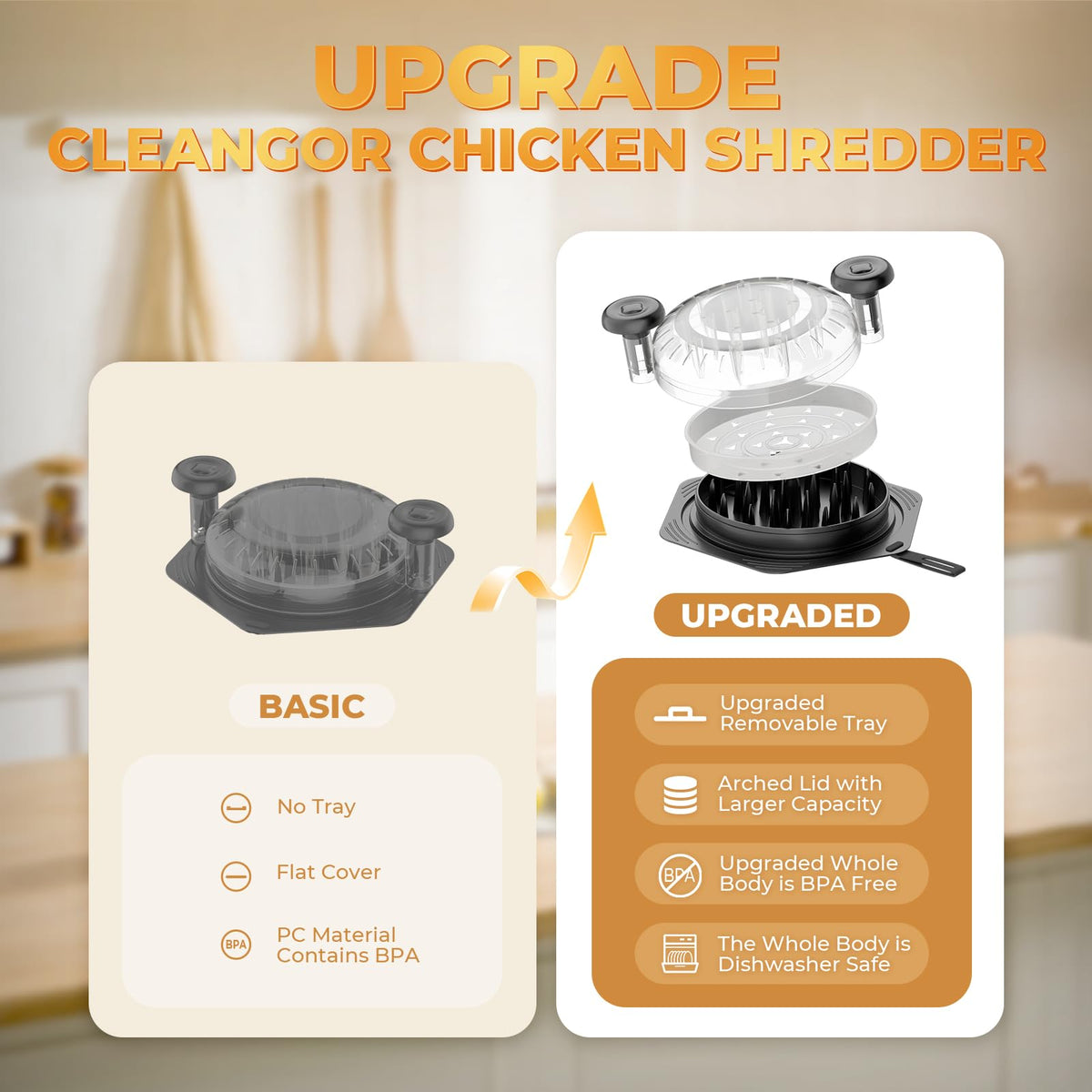 CLEANGOR middle-plate removal; scoop shredded meat without disassembly.