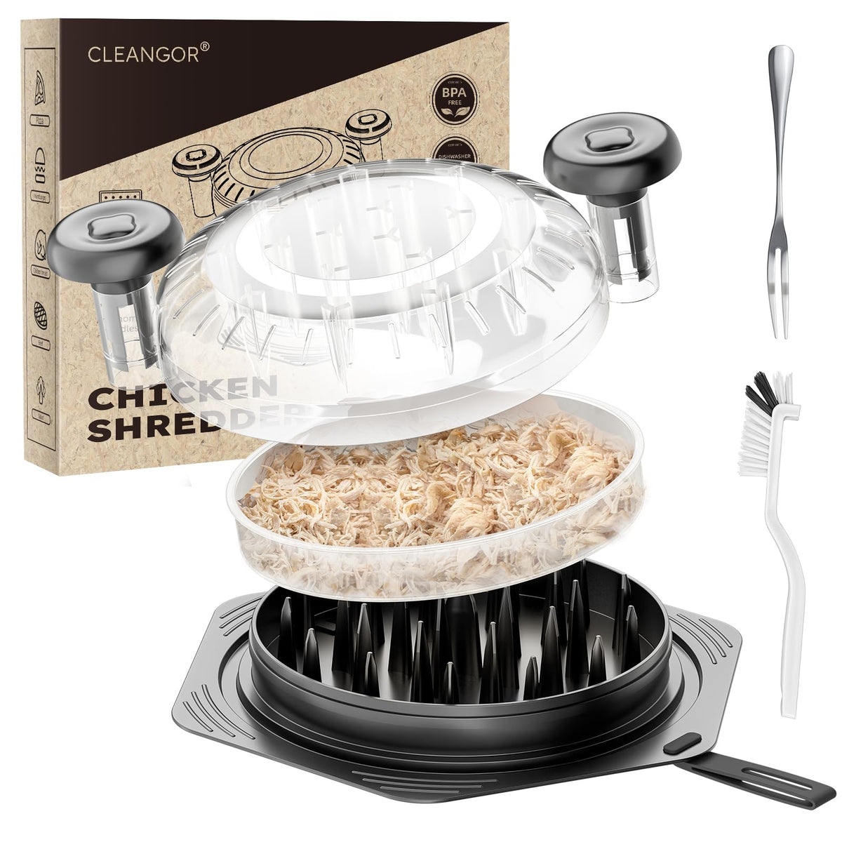CLEANGOR chicken shredder twist large; quick, even shredding for poultry and pork.