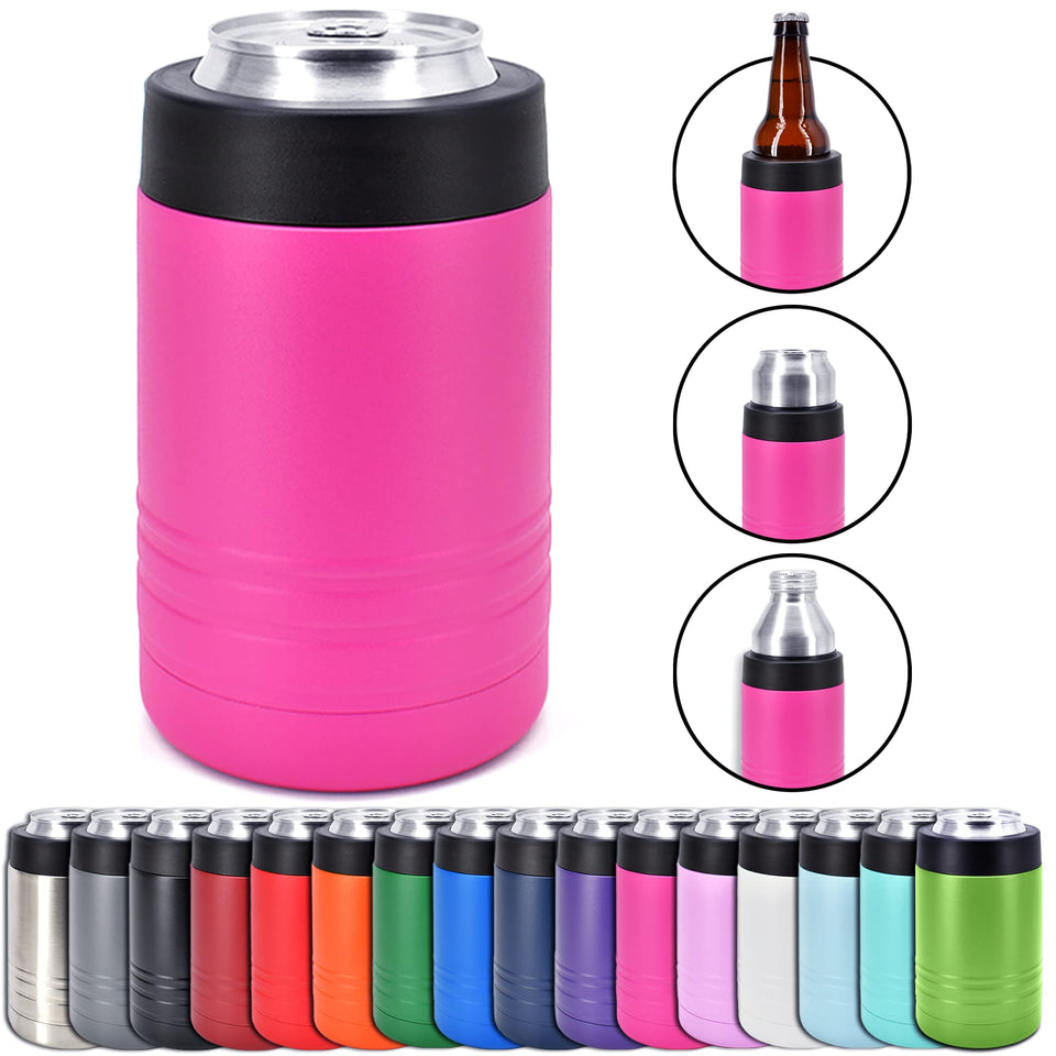 Clear Water Home Goods 4-in-1 bottle cooler with pink powder coat keeps drinks cold.