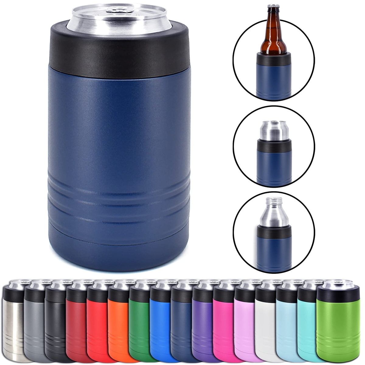 Clear Water Home Goods 4-in-1 cooler navy body; durable stainless steel for ice-cold beverages.