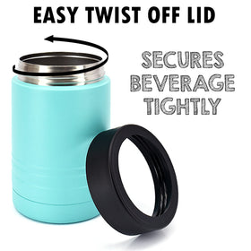Clear Water Home Goods 4-in-1 teal cooler fits 16 oz can for on-the-go refreshment.