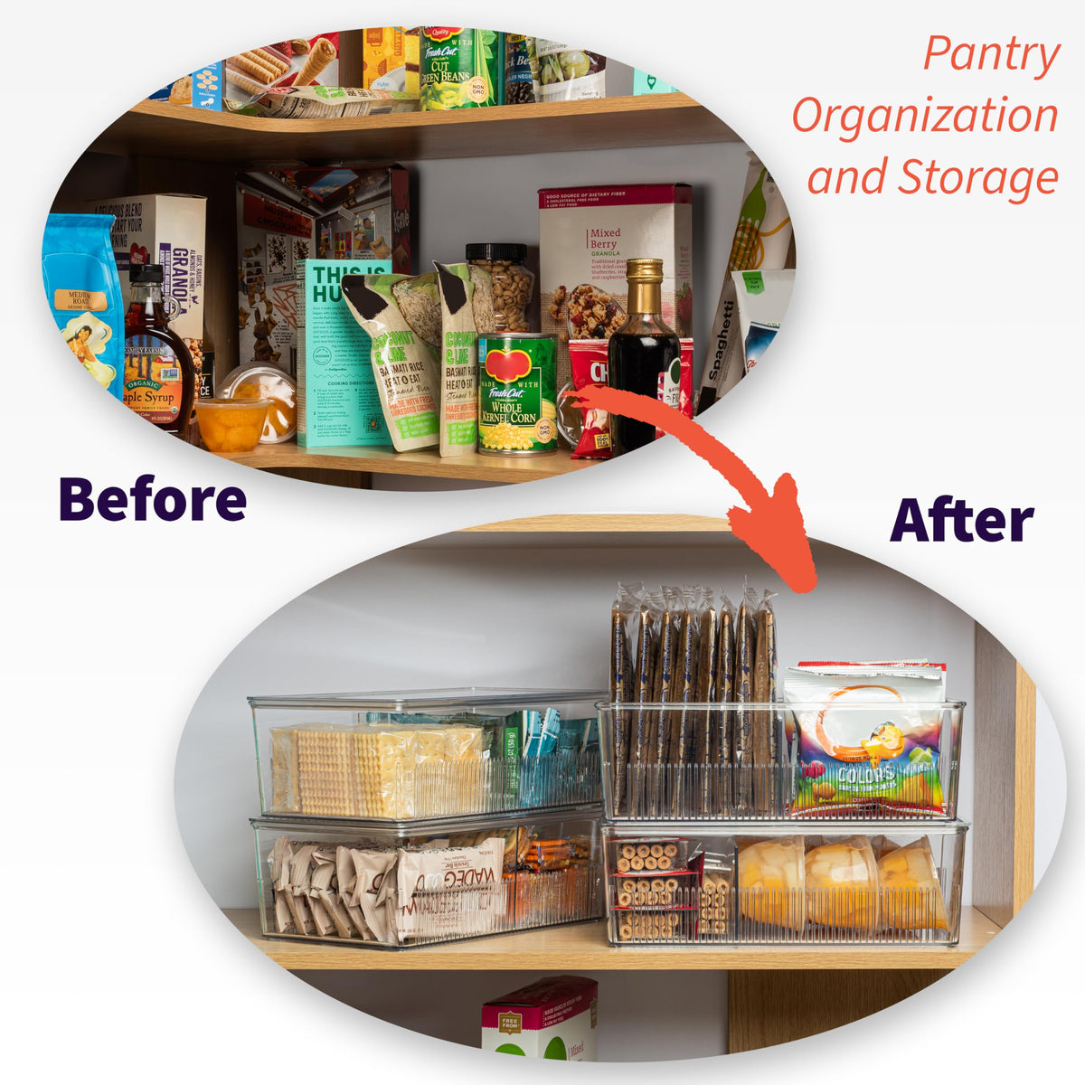 ClearSpace divided-storage bin interior showing four sections for snacks and small items