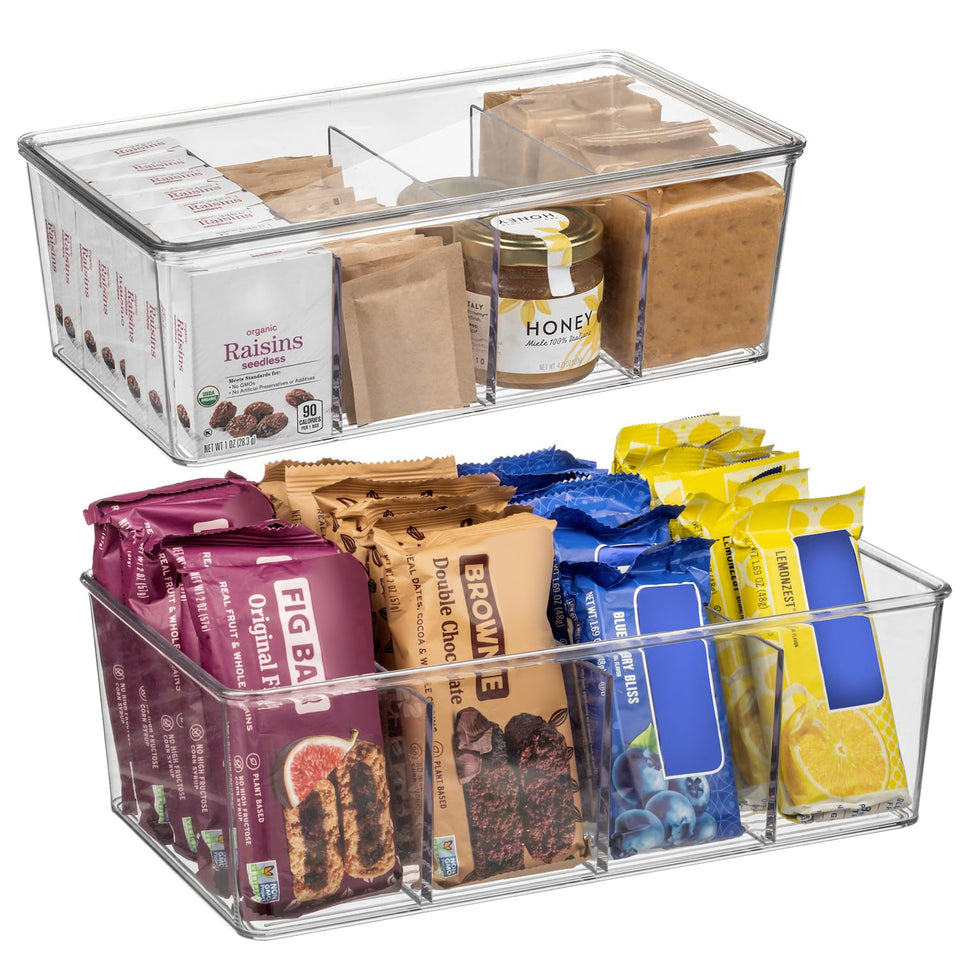 ClearSpace pantry bins front view with removable dividers and lids for organized fridge