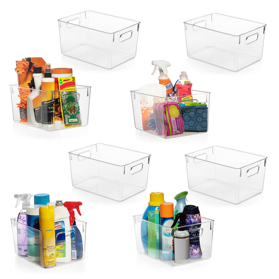 ClearSpace clear plastic bin with built-in handles for easy pantry organization.