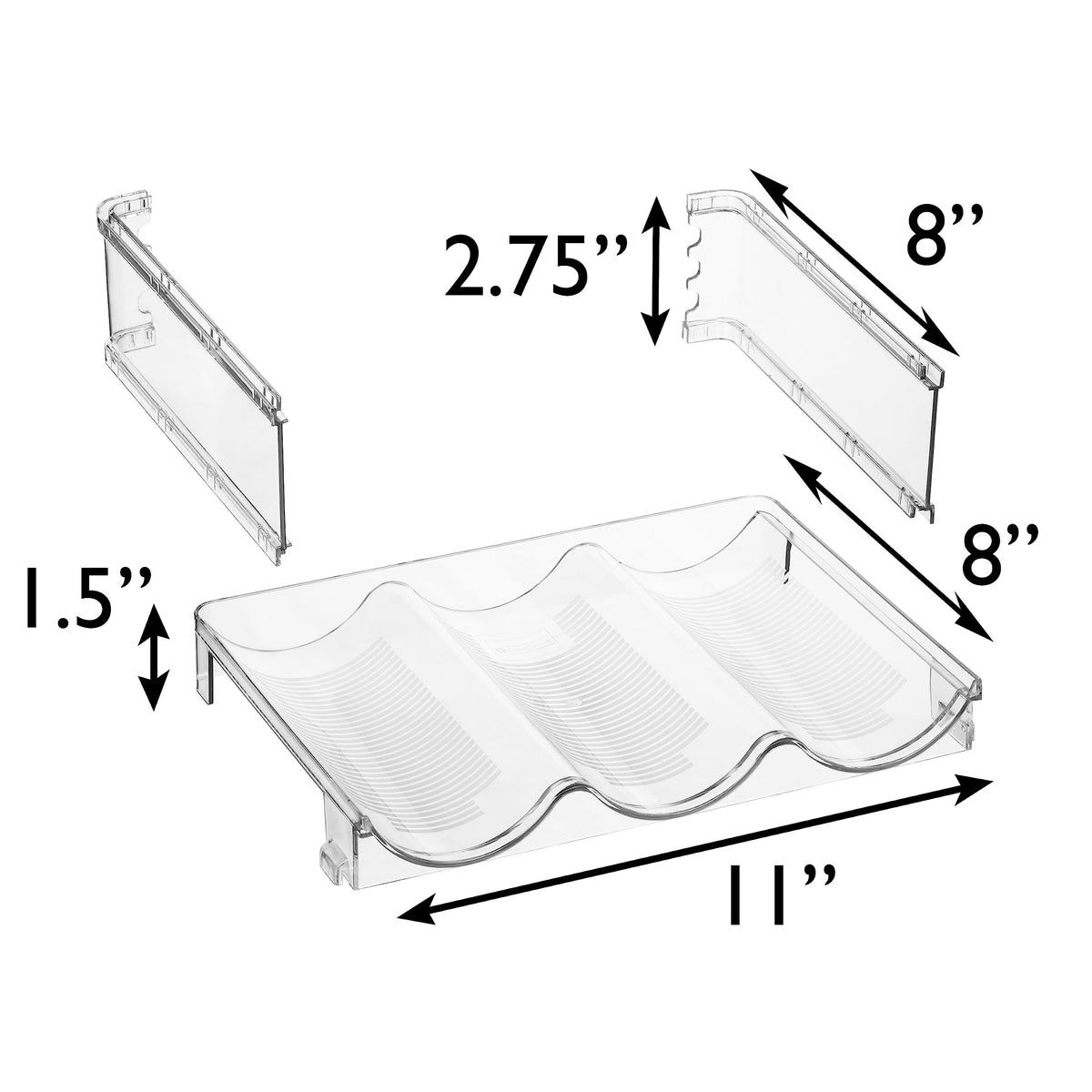 ClearSpace clear plastic bottle rack highlighting easy cleaning and visibility.
