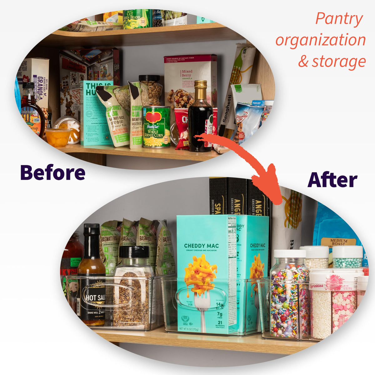 ClearSpace fridge organizer bin with large capacity keeps snacks neatly separated.