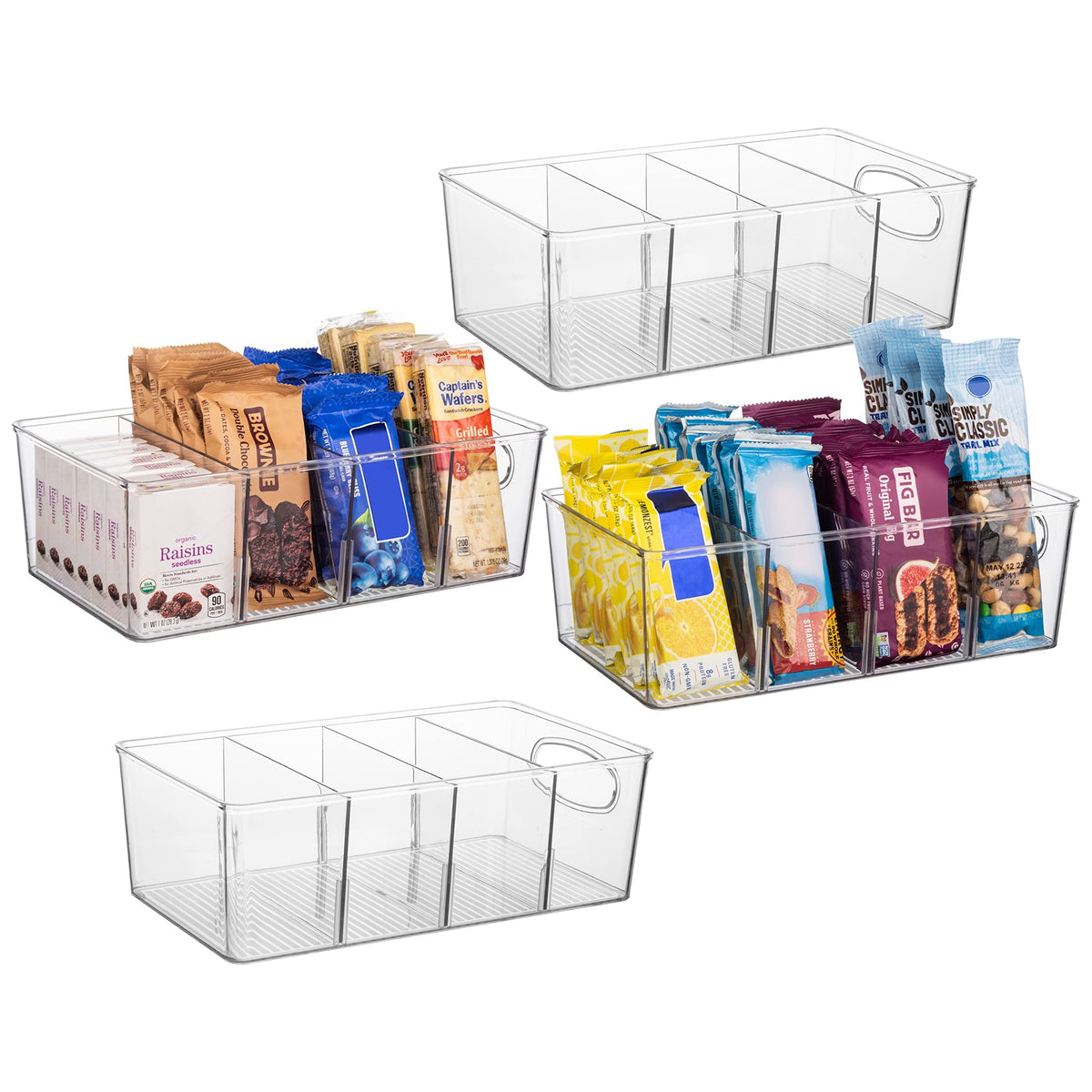 ClearSpace pantry bin with removable dividers for organized snacks