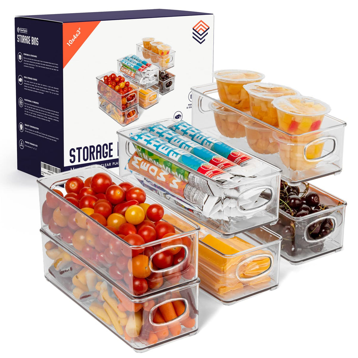ClearSpace pantry bin stackable with easy-grip handles for organized shelves.