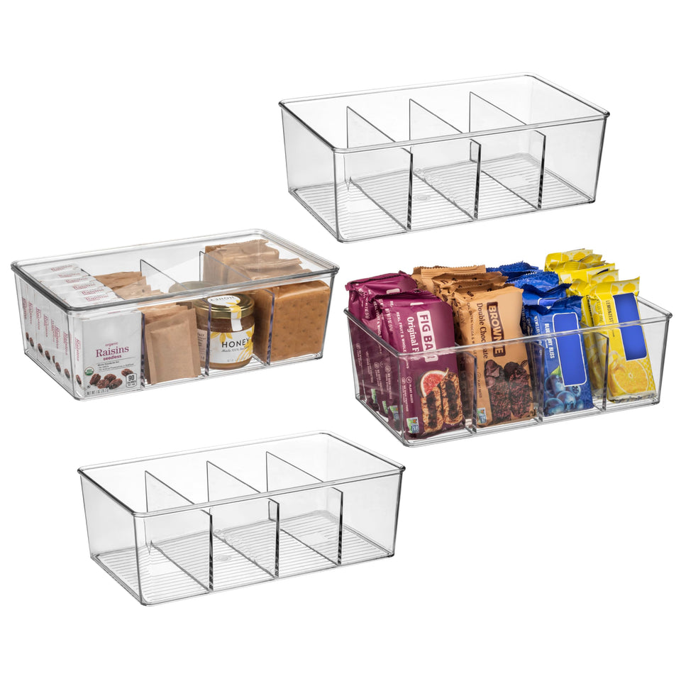 ClearSpace pantry bin with removable dividers and lid for organized snacks