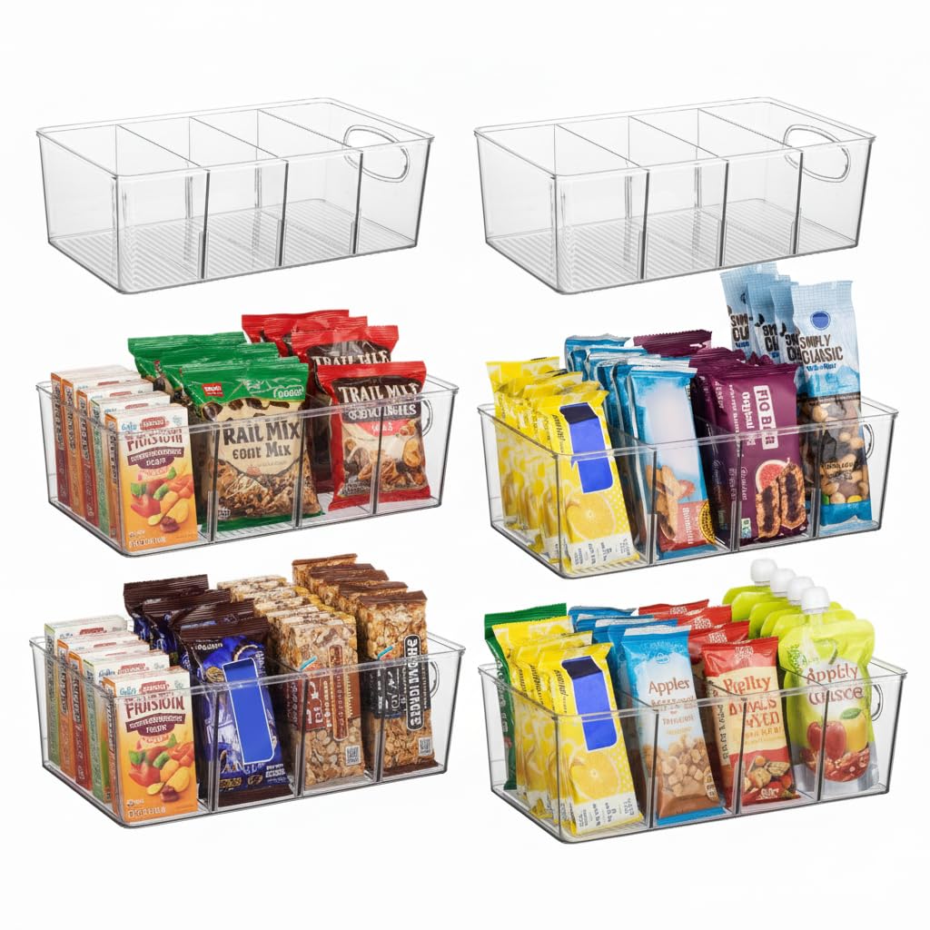 ClearSpace pantry organizer bin with removable dividers for flexible snack sorting