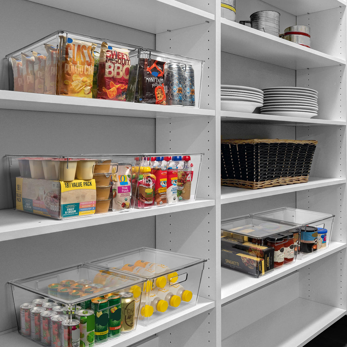 CLEARSPACE pantry storage bin with stackable design for compact shelving
