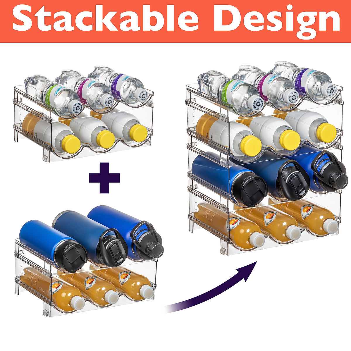 ClearSpace pantry water bottle holder keeping bottles tidy and reachable.