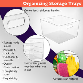 ClearSpace XL clear plastic bin emphasizes durability and easy cleaning.