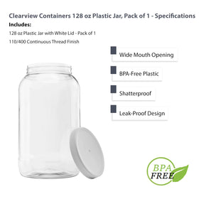 CLEARVIEW CONTAINERS BPA-free jar with white lid for food storage.
