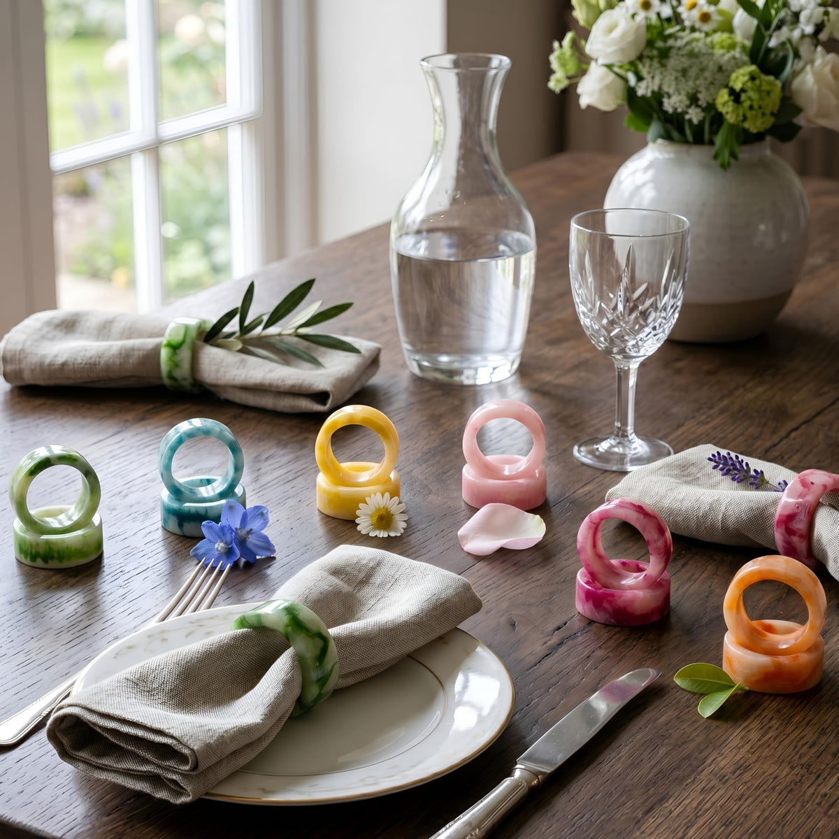 CLEENTABLE napkin ring in pale pink highlights feminine accents on wedding or party tables.