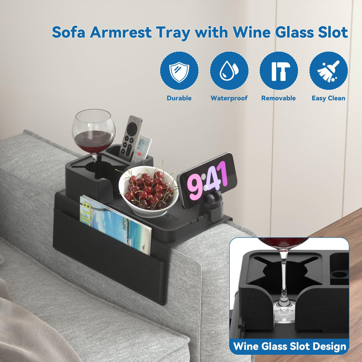 CLESOO red wine slot keeps a glass safe while relaxing.