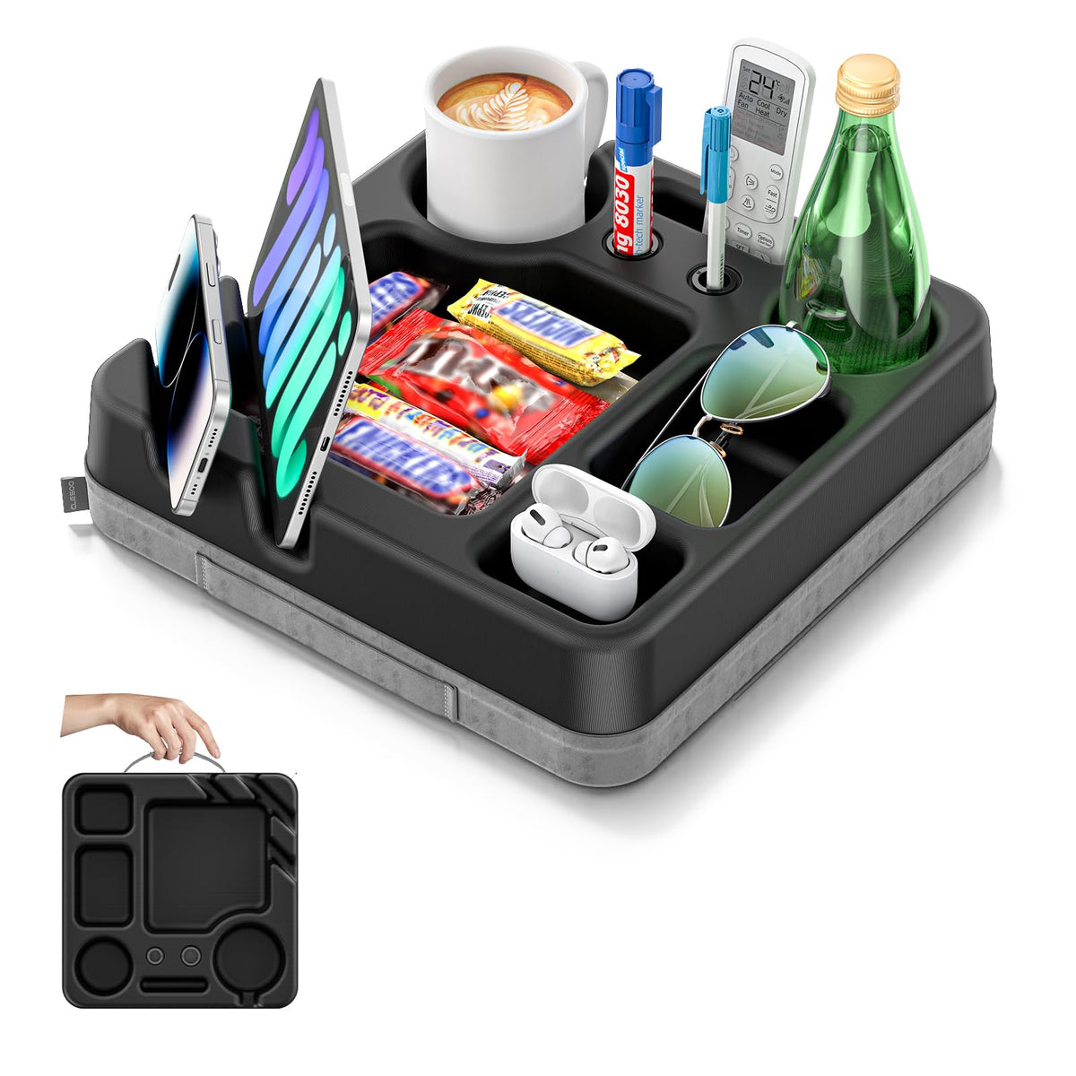 CLESOO couch cup holder pillow keeps drinks secure while you relax on the sofa.