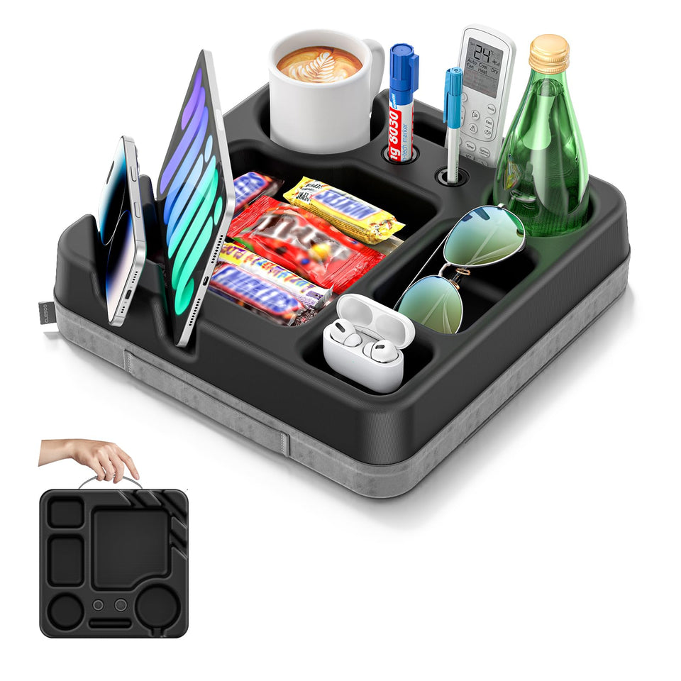 CLESOO couch cup holder pillow keeps drinks secure while you relax on the sofa.