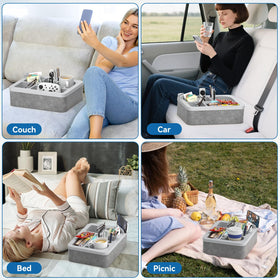 CLESOO couch cup holder tray anti-spill silicone top protects furniture from spills.