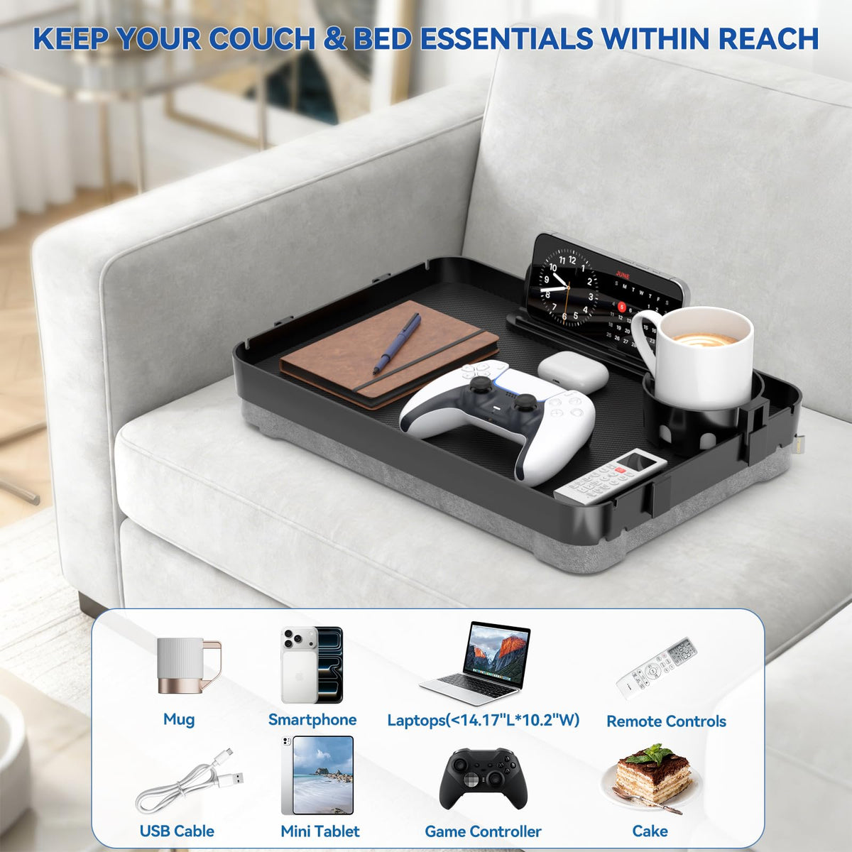 CLESOO lap tray with removable cushion for easy cleaning and storage