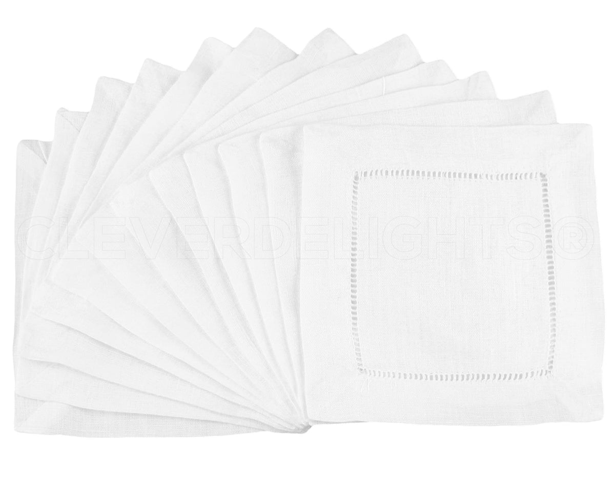 CleverDelights white hemstitch 6in napkins on a table add elegant detail