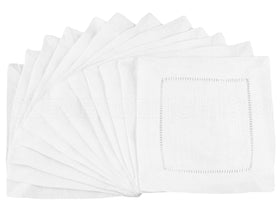 CleverDelights white hemstitch 6in napkins on a table add elegant detail