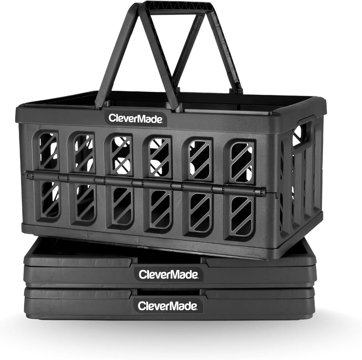 CleverMade collapsible basket open with handles, ideal for groceries and markets.