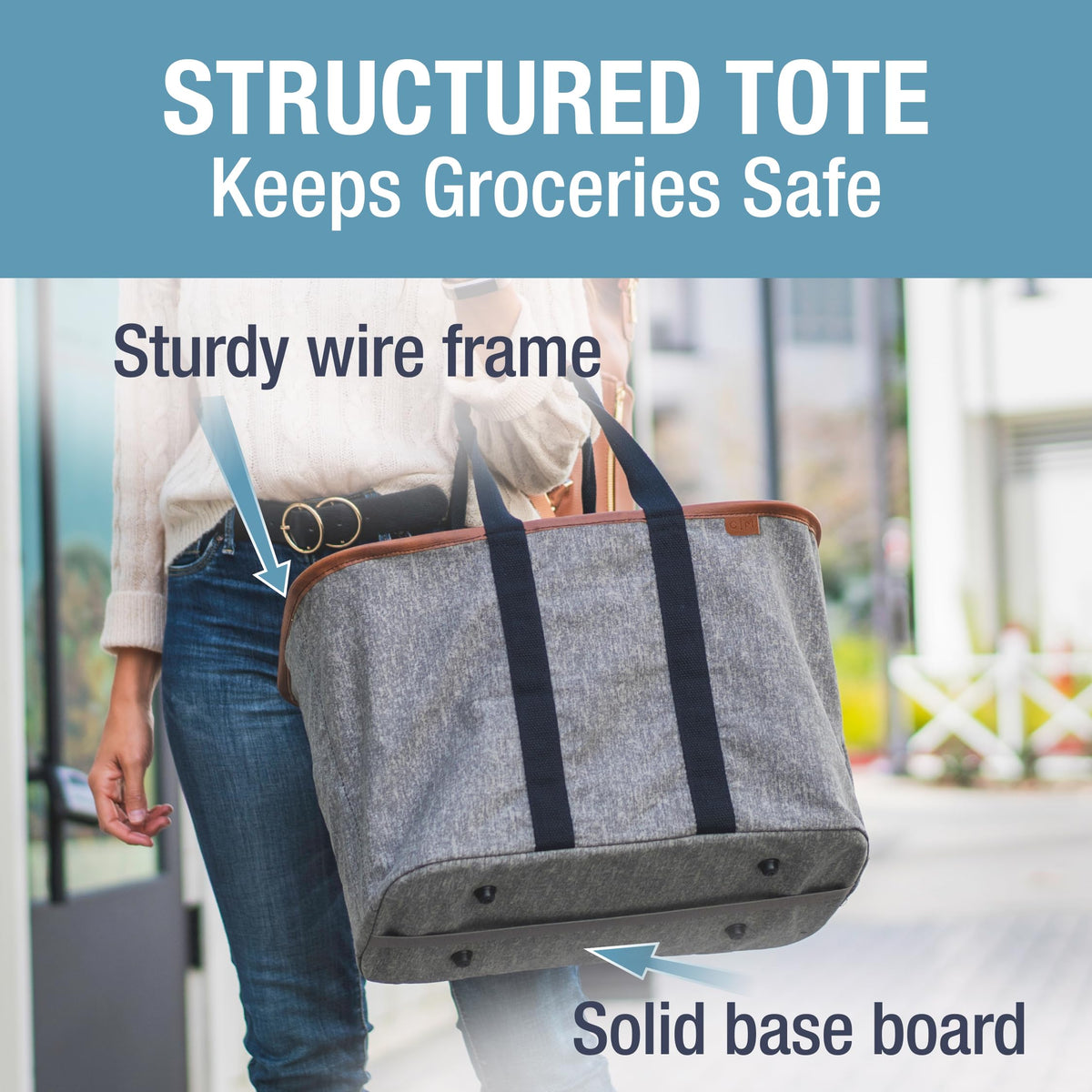 CleverMade Luxe Tote reinforced bottom for secure groceries